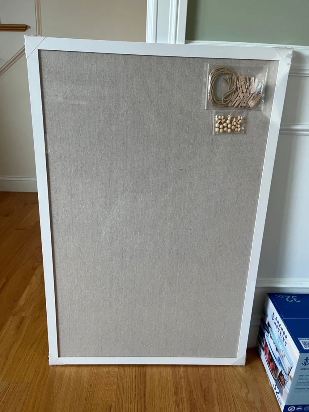 Neutral Linen Notice Board with White Frame - Home Organization